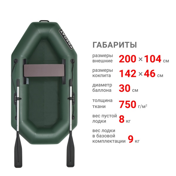 М-1 Оптима (200 см) Лодка (зеленая 2617)